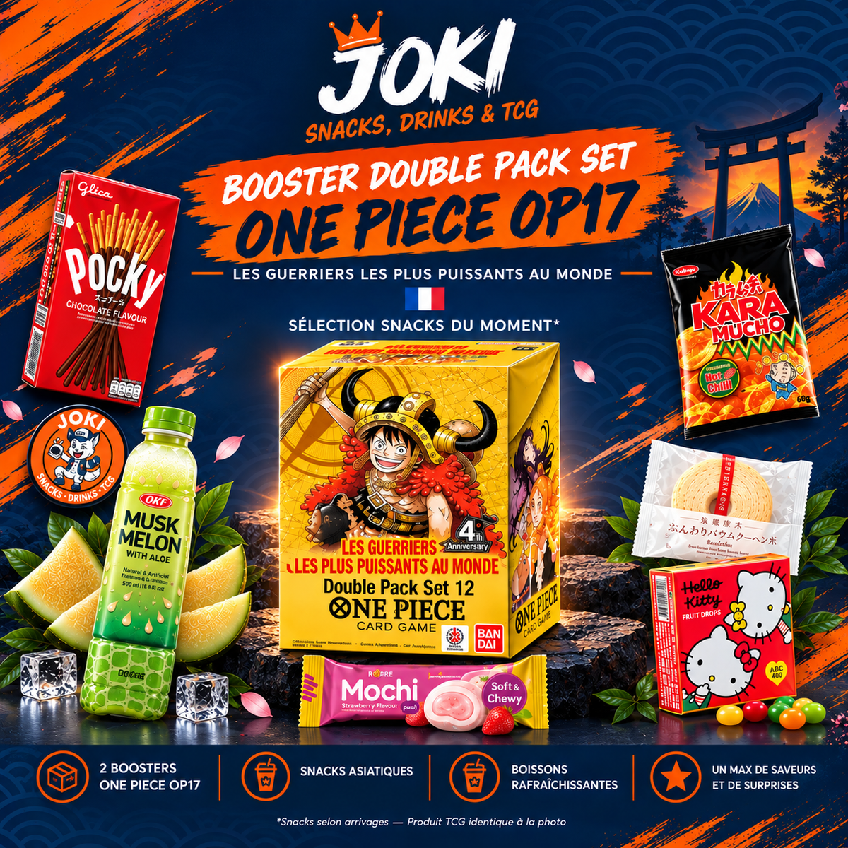 JOKI Box - 1X Booster Bundle Pack Set OP17 Les Guerriers les plus puissants au Monde + 6 Snacks