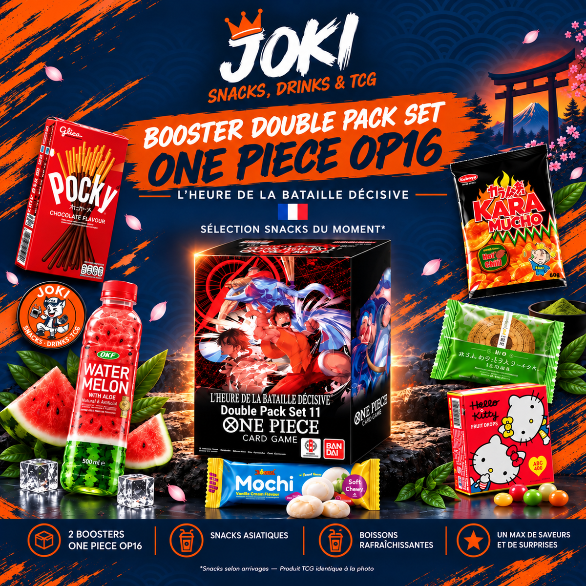 JOKI Box - 1X Booster Bundle Pack Set OP16 L'heure de la Bataille Décisive + 6 Snacks