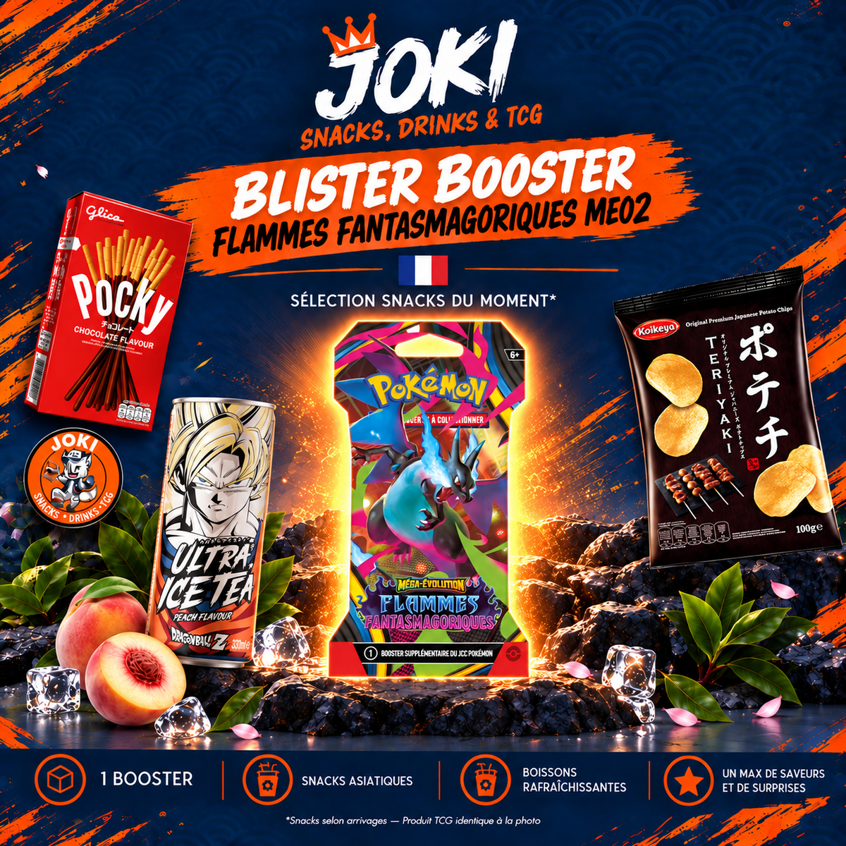 JOKI Box - 1X Blister Booster ME02 Illustration aléatoire + 3 Snacks